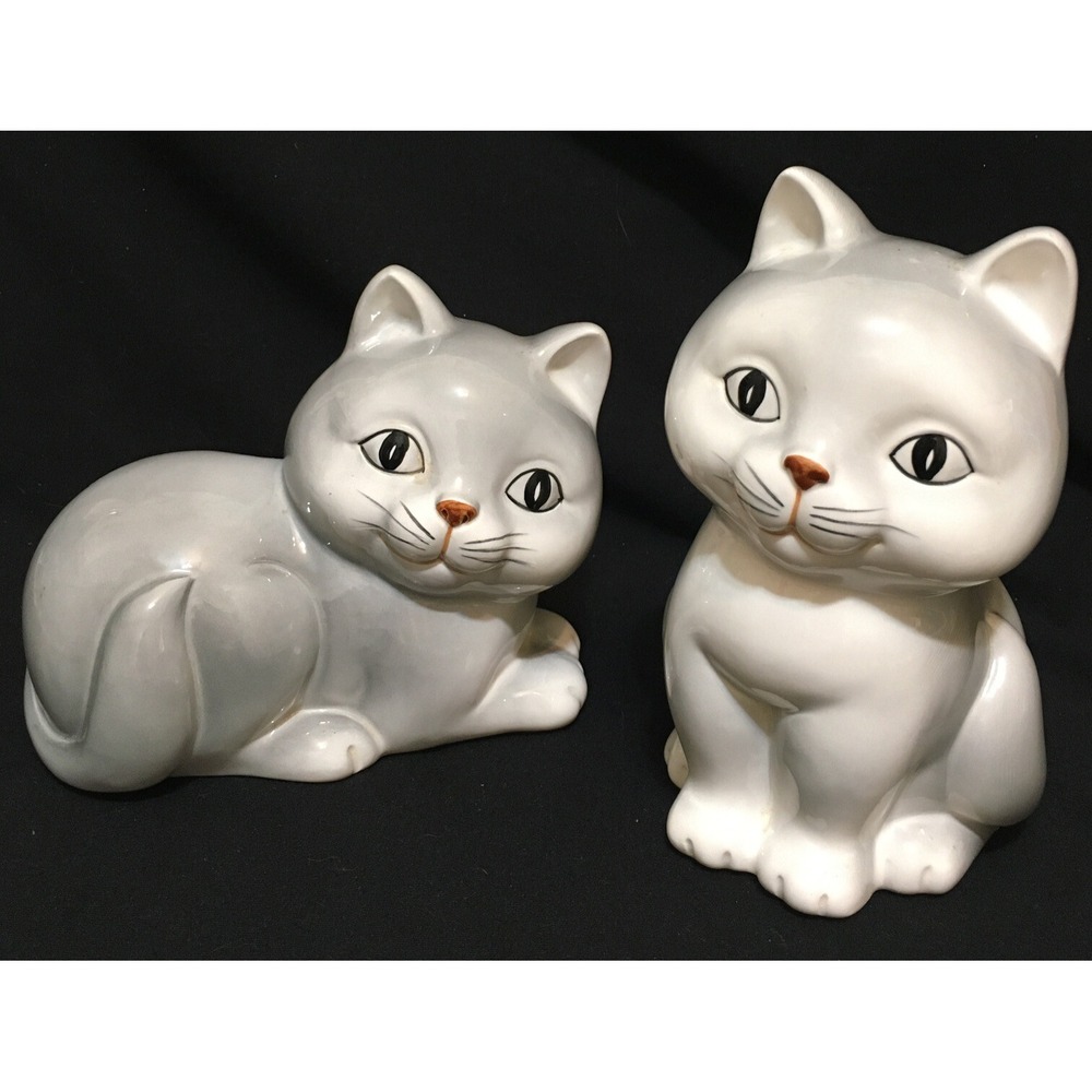 Vintage Otagiri Japanese Gray Cat Figurines Hand Painted Large‎ 7x4,6x6 Inches